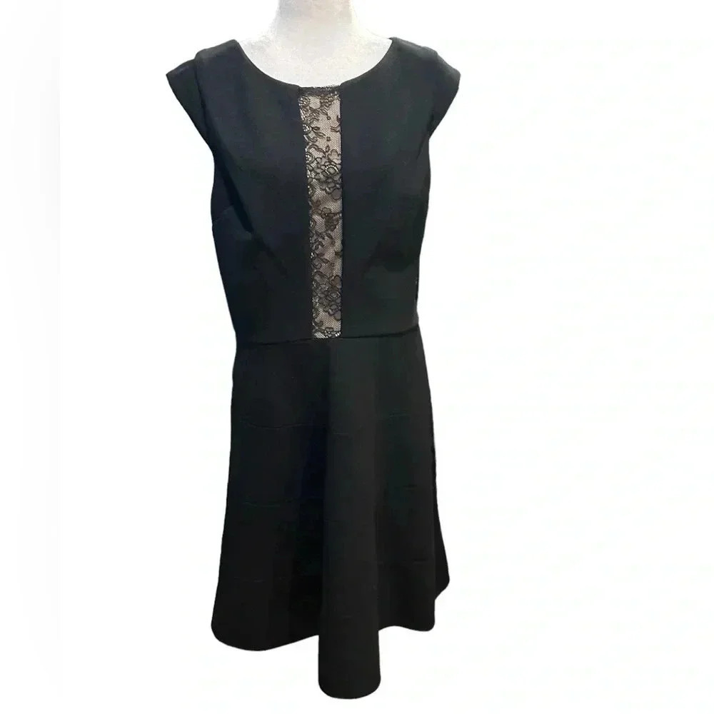 Betsey Johnson Tiered Black Dress Floral Pattern Lace Size 12